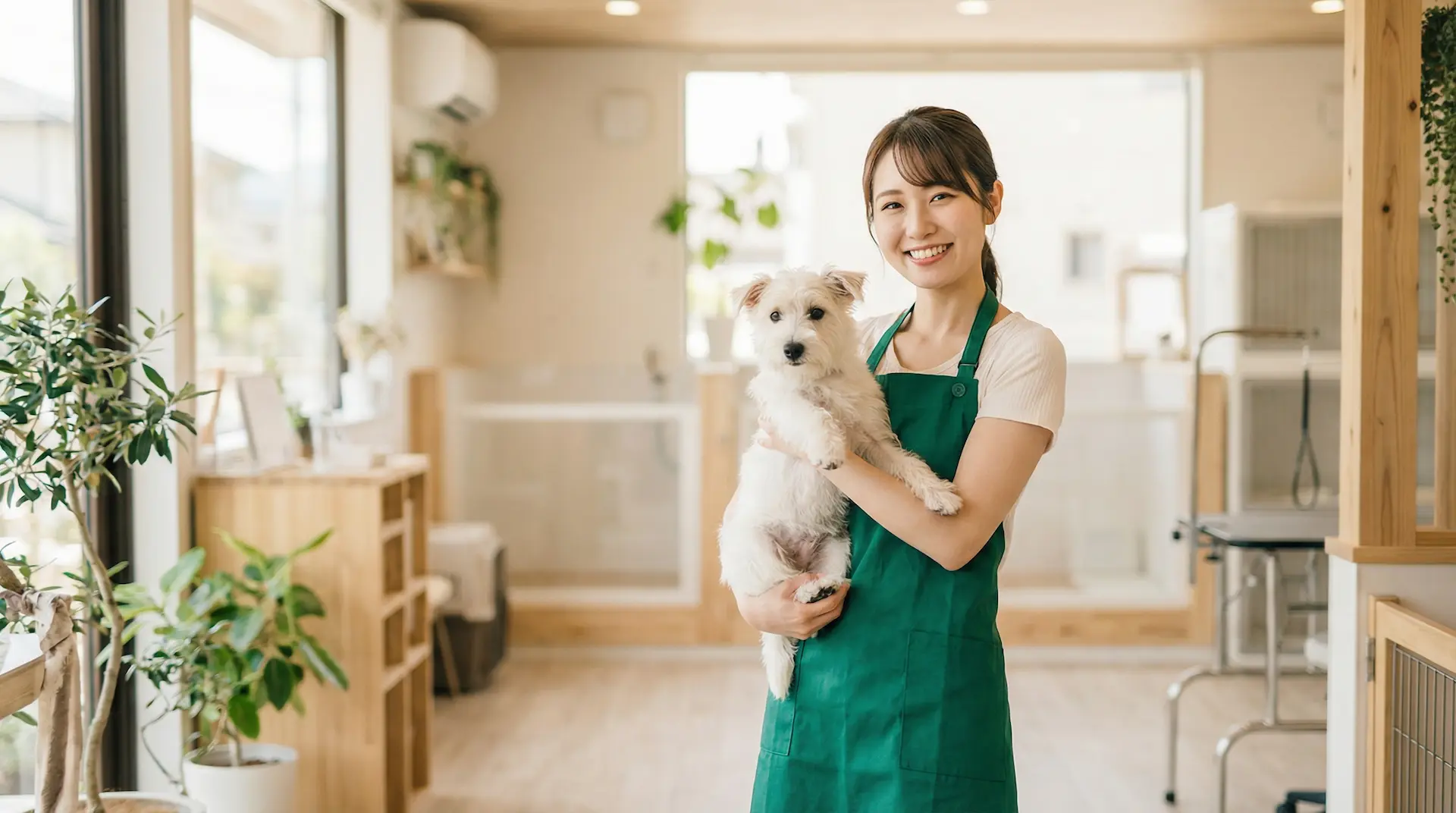 Liefdevolle begeleider met huisdier